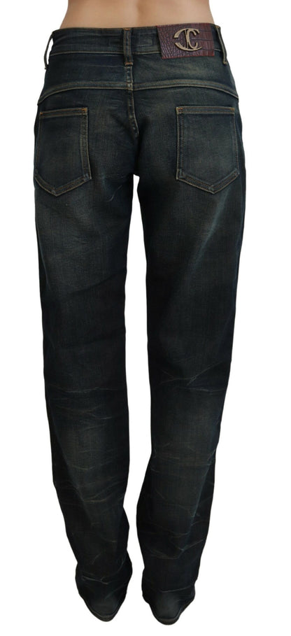 Blau gewaschene Mid Waist Straight Denim Jeans