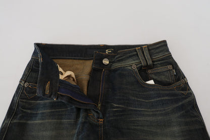 Blau gewaschene Mid Waist Straight Denim Jeans