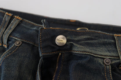 Blau gewaschene Mid Waist Straight Denim Jeans
