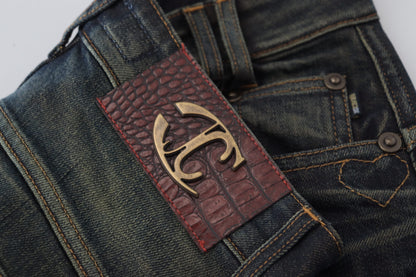 Blau gewaschene Mid Waist Straight Denim Jeans