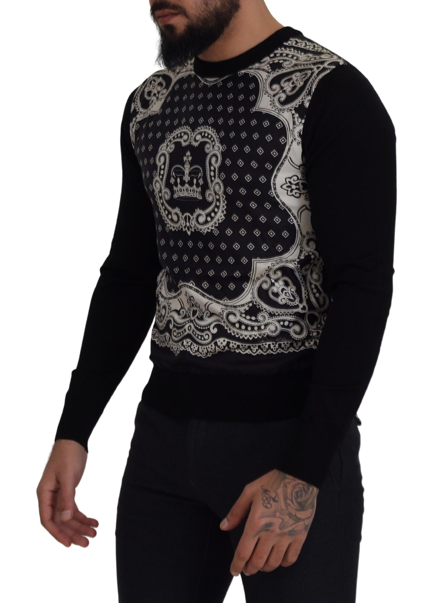Schwarzer Bandana Pullover mit Rundhalsausschnitt