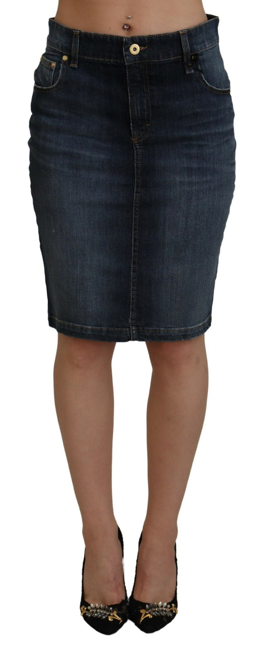 Dunkelblau gewaschener Denimrock mit mittlerer Taille und Bleistiftschnitt