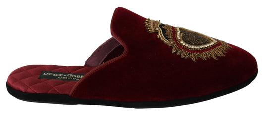 Rote Samt Sacred Heart Stickerei Slides Schuhe