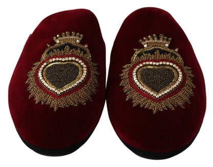 Rote Samt Sacred Heart Stickerei Slides Schuhe