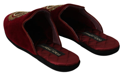 Rote Samt Sacred Heart Stickerei Slides Schuhe