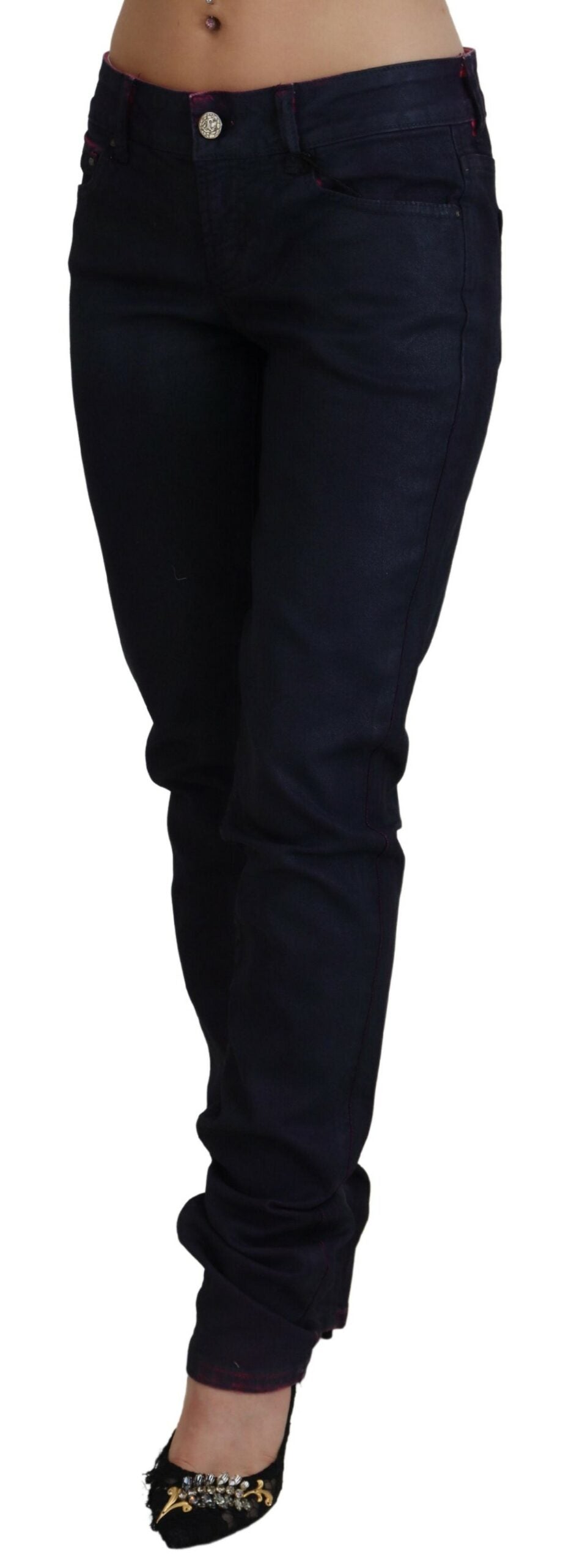 Schwarze Slim Fit Damen Casual Denim Jeans mit niedriger Taille