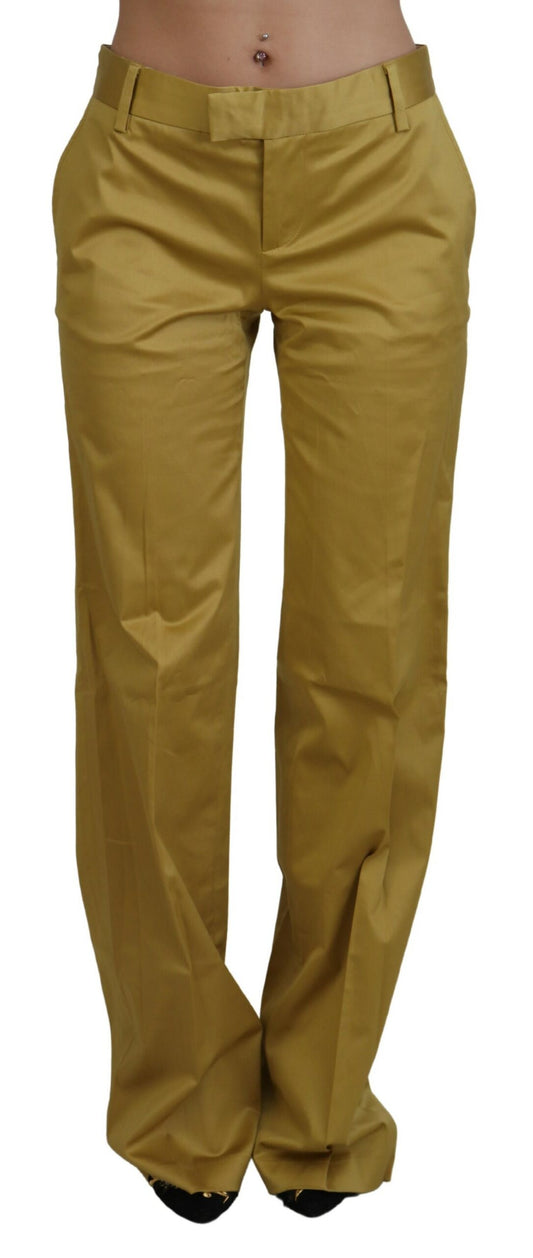 Gold Cotton Mid Waist Damenhose
