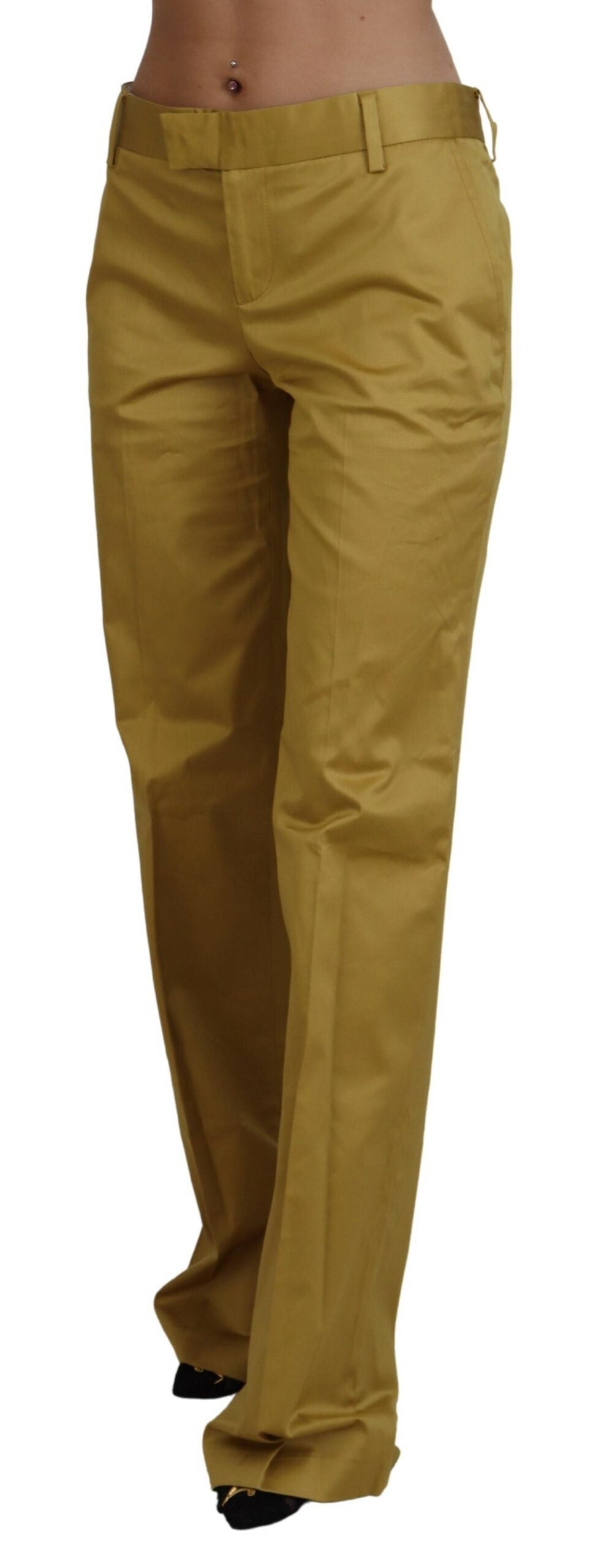 Gold Cotton Mid Waist Damenhose