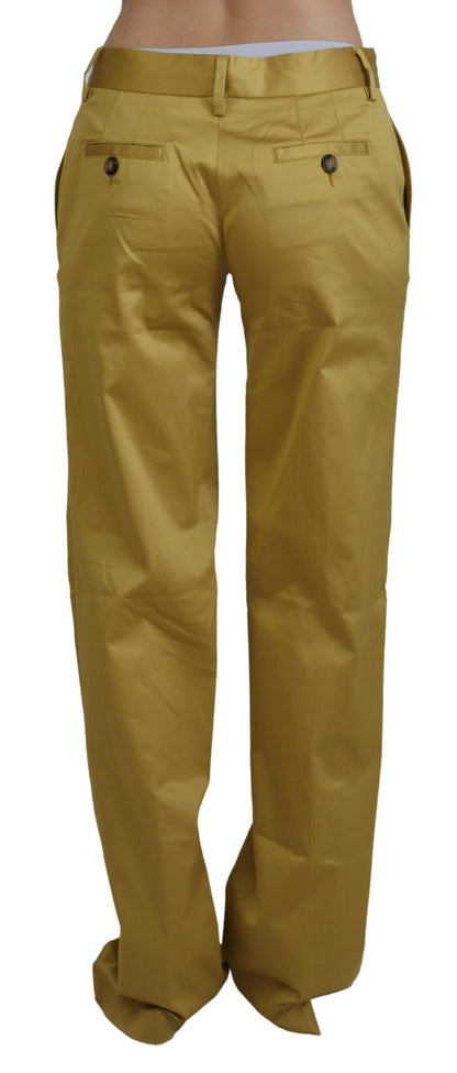 Gold Cotton Mid Waist Damenhose