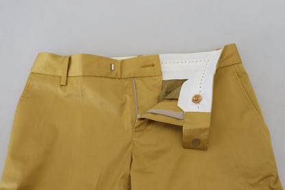 Gold Cotton Mid Waist Damenhose