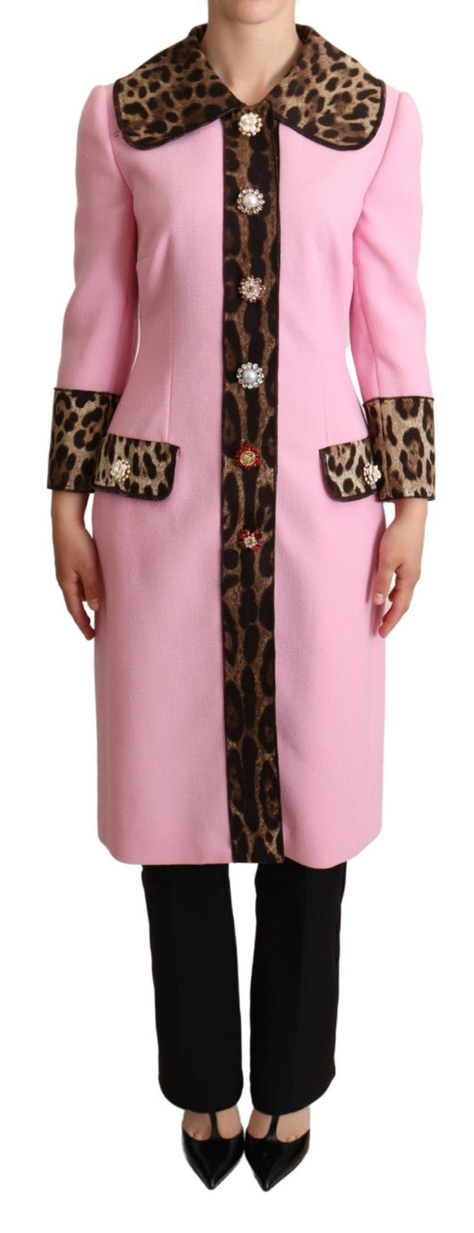 Rosa Leoparden-Woll-Trenchcoat-Jacke