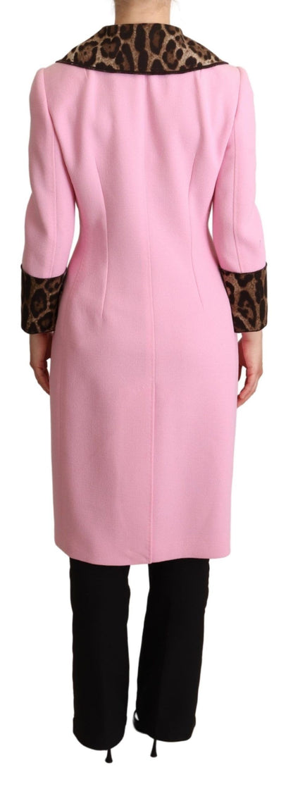Rosa Leoparden-Woll-Trenchcoat-Jacke