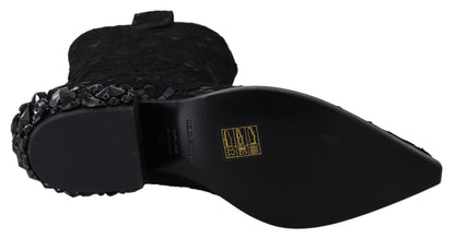 Schwarze Spitze Taormina Knöchel Cowboy Kristall Schuhe