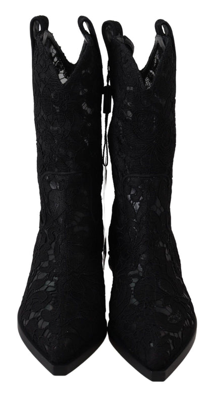 Schwarze Spitze Taormina Knöchel Cowboy Kristall Schuhe