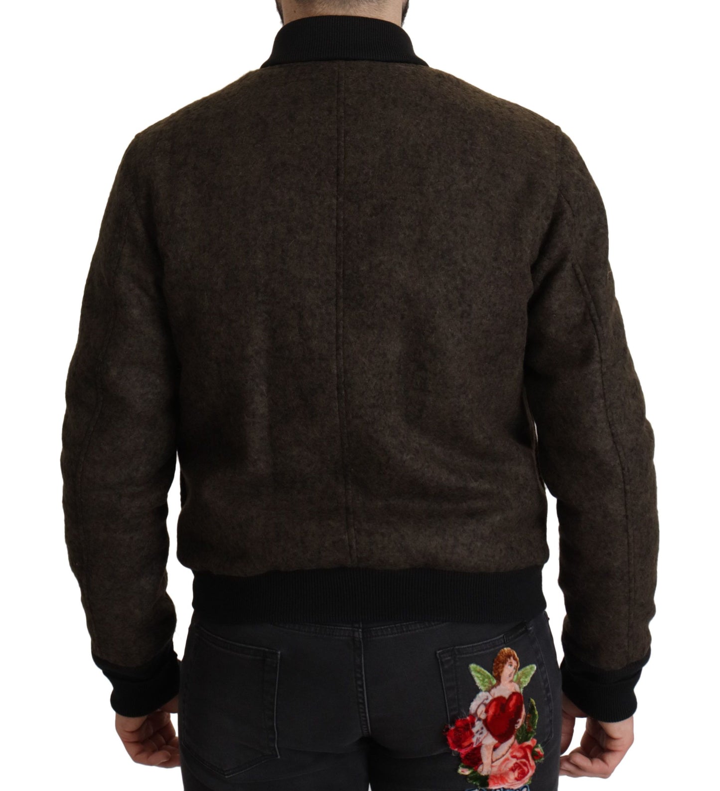 Brauner Alpaka Button Down Bomber Mantel Jacke
