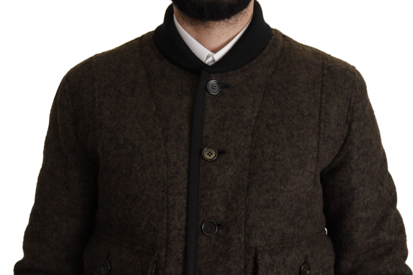 Brauner Alpaka Button Down Bomber Mantel Jacke