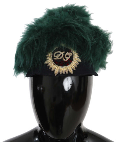 Grüner Pelz DG Logo bestickt Cloche Hut