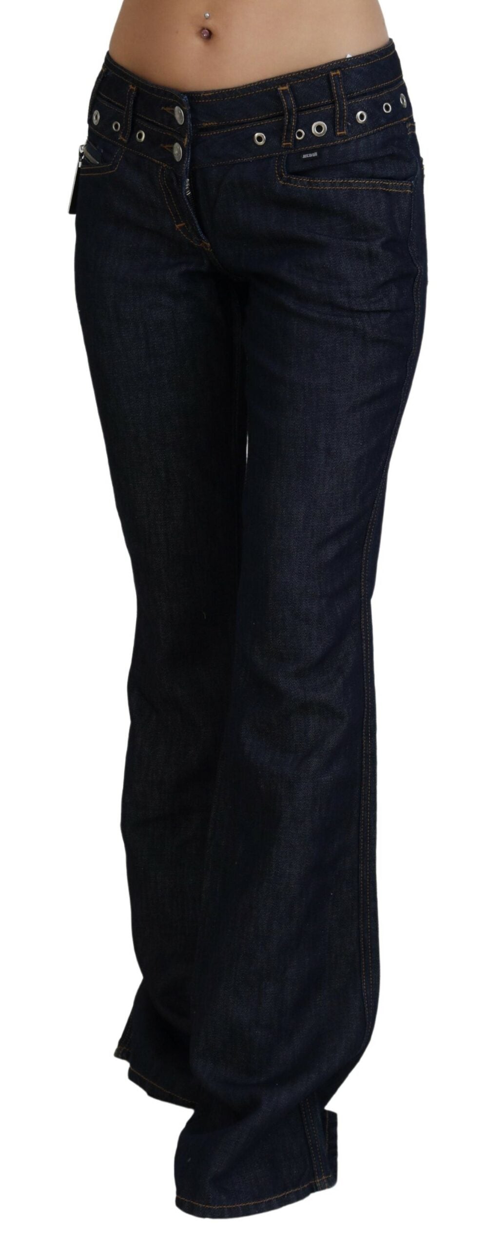 Blaue Baumwoll-Denim-Jeans mit niedriger Taille für Frauen