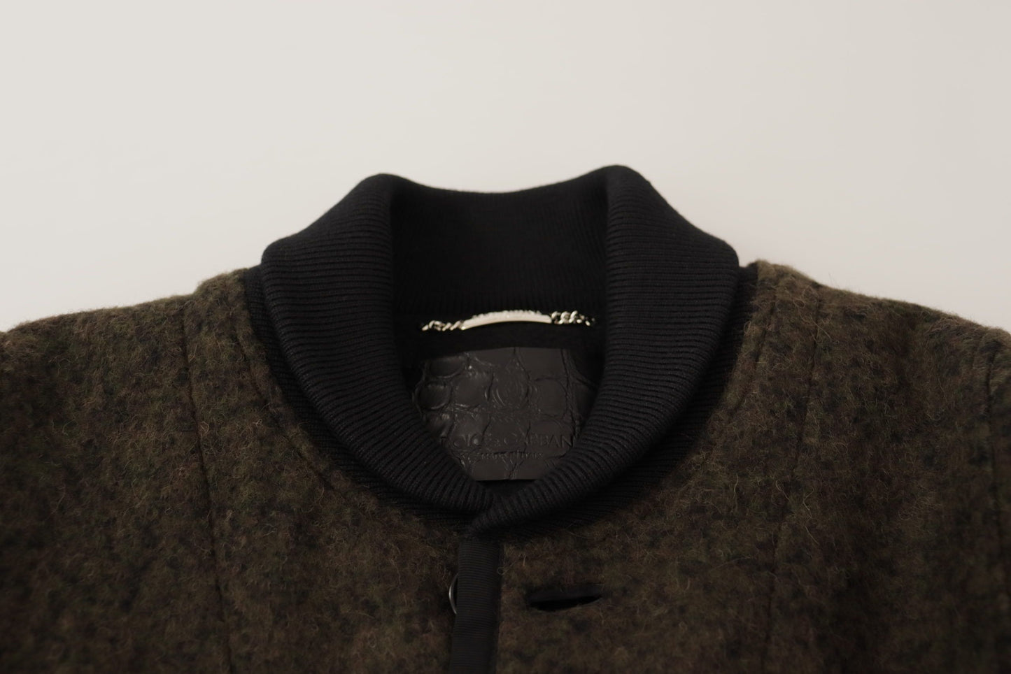 Brauner Alpaka Button Down Bomber Mantel Jacke