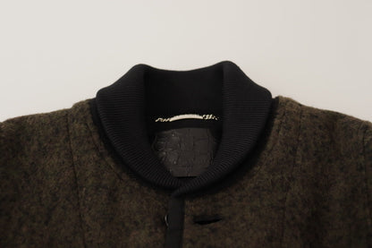 Brauner Alpaka Button Down Bomber Mantel Jacke