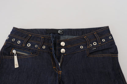 Blaue Baumwoll-Denim-Jeans mit niedriger Taille für Frauen