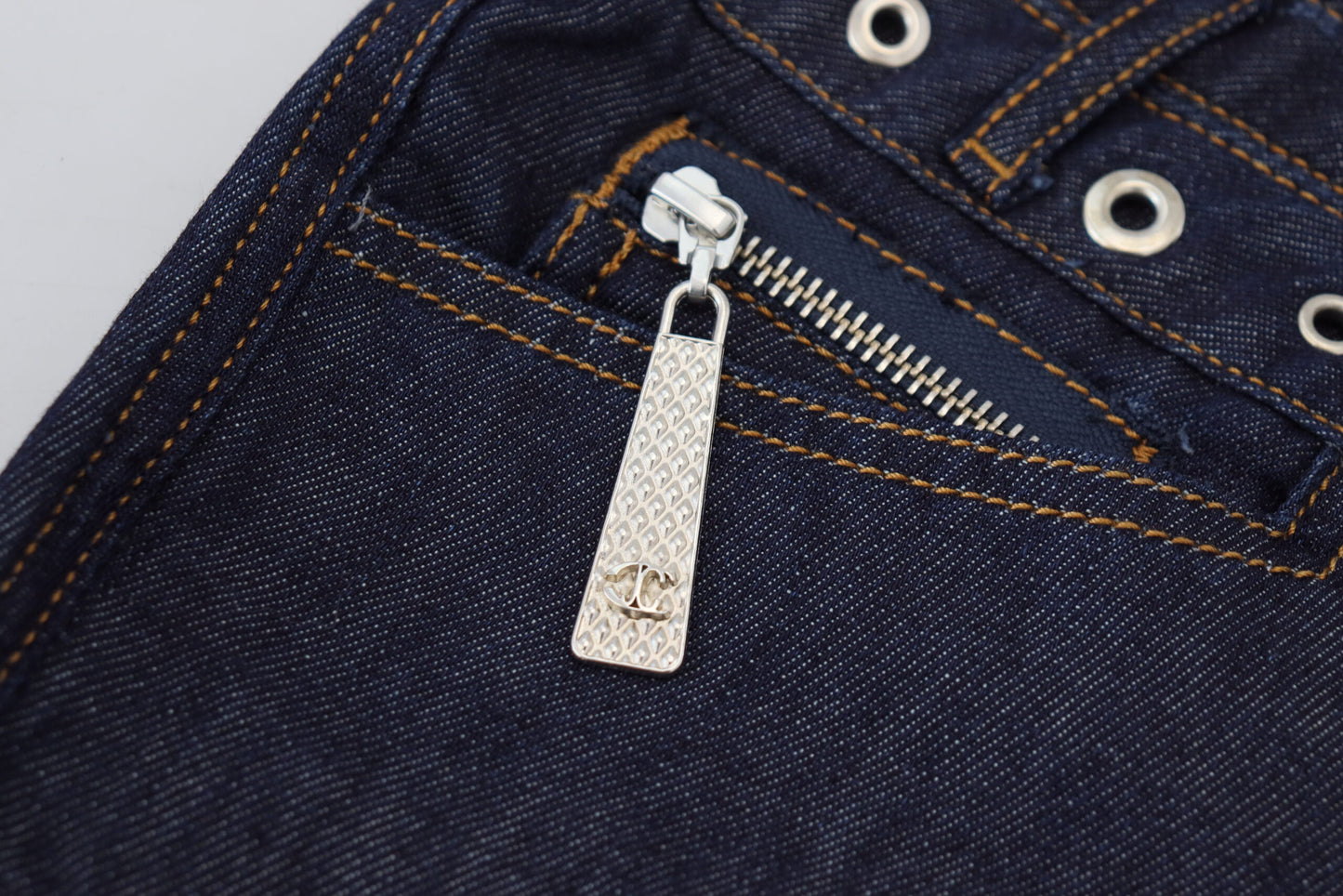 Blaue Baumwoll-Denim-Jeans mit niedriger Taille für Frauen