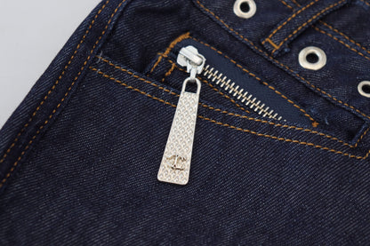 Blaue Baumwoll-Denim-Jeans mit niedriger Taille für Frauen
