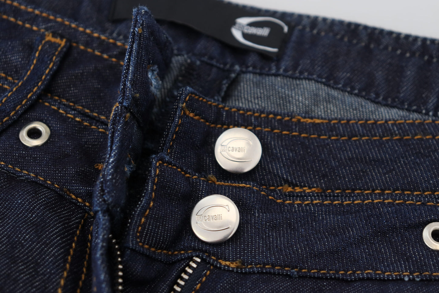 Blaue Baumwoll-Denim-Jeans mit niedriger Taille für Frauen