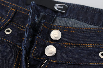 Blaue Baumwoll-Denim-Jeans mit niedriger Taille für Frauen