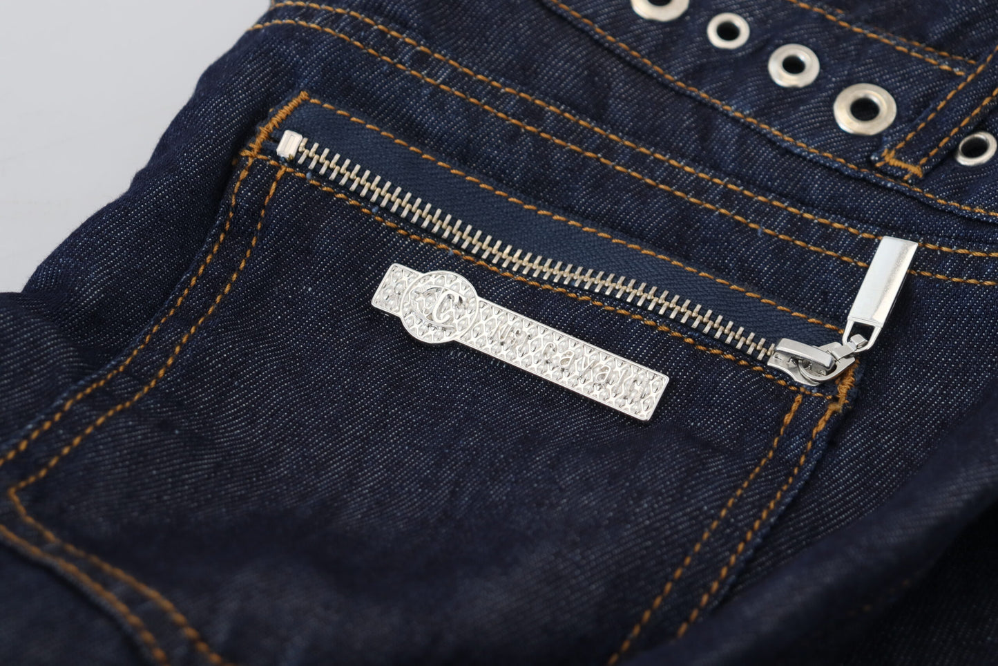 Blaue Baumwoll-Denim-Jeans mit niedriger Taille für Frauen