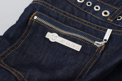 Blaue Baumwoll-Denim-Jeans mit niedriger Taille für Frauen