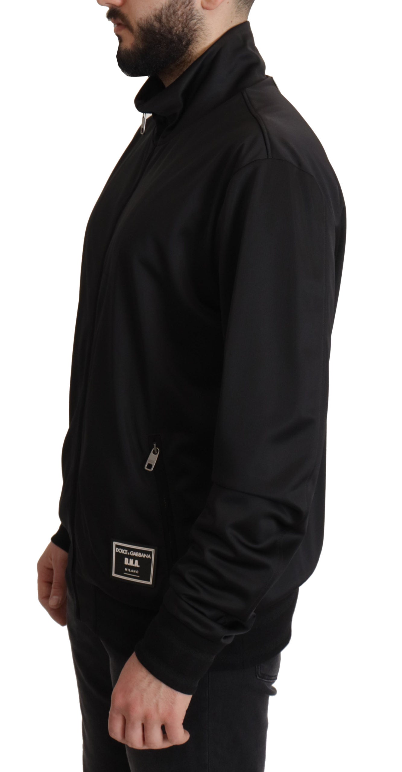 Schwarzer langärmeliger D.N.A. Sportpullover mit Reißverschluss