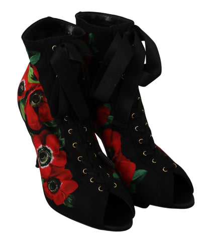 Schwarz Rote Rosen Stiefelette Schuhe