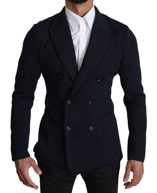 Dunkelblauer gepunkteter zweireihiger Mantel Blazer