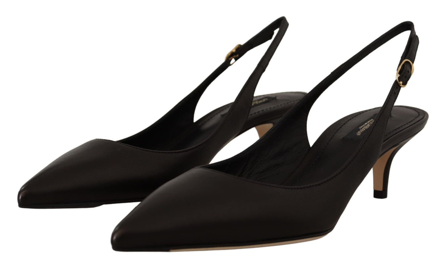 Schwarz Leder Slingbacks Heels Pumps Schuhe
