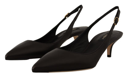Schwarz Leder Slingbacks Heels Pumps Schuhe