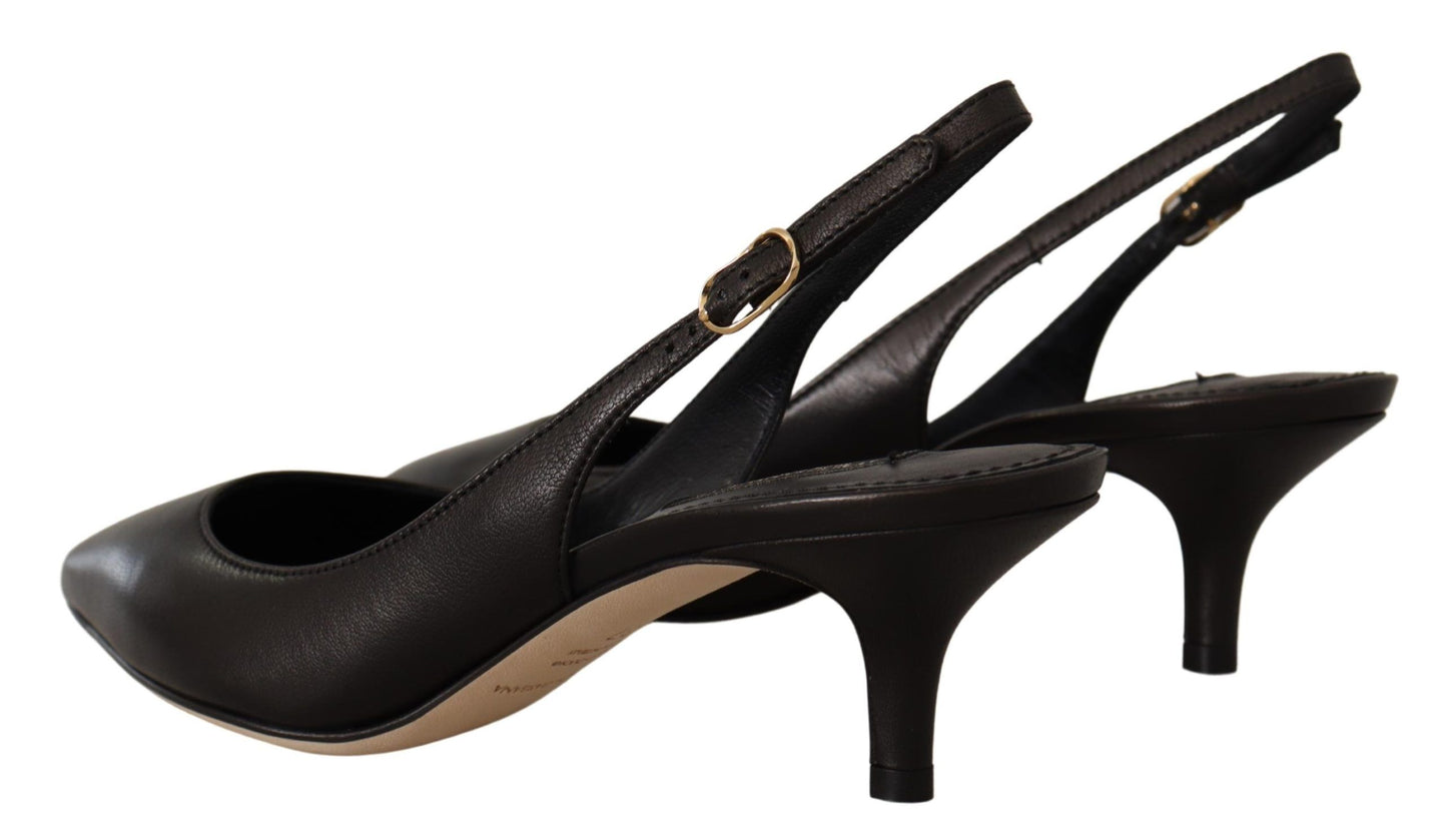 Schwarz Leder Slingbacks Heels Pumps Schuhe