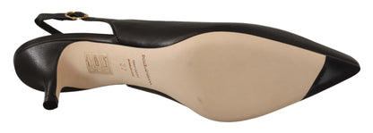 Schwarz Leder Slingbacks Heels Pumps Schuhe