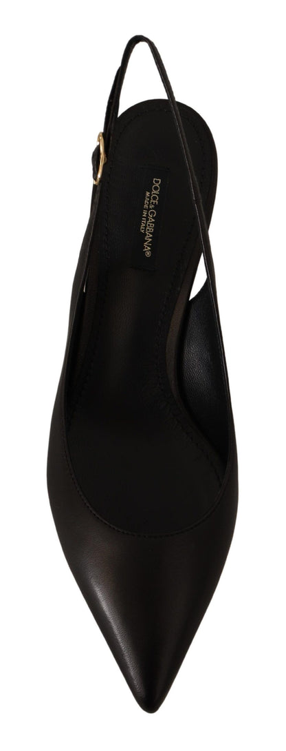 Schwarz Leder Slingbacks Heels Pumps Schuhe