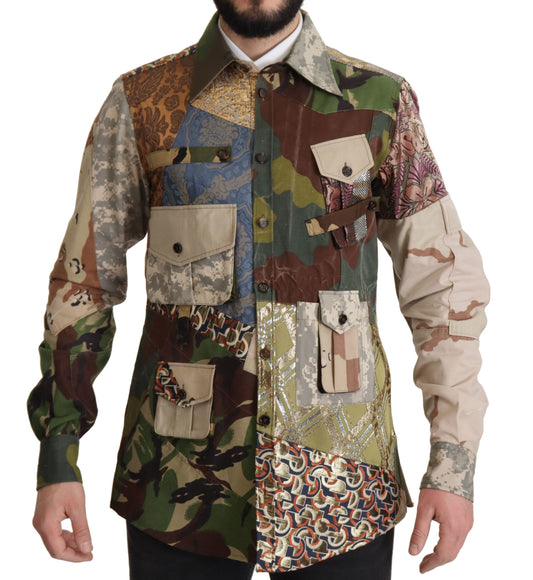 Multicolor Button Down Patchwork Hemd