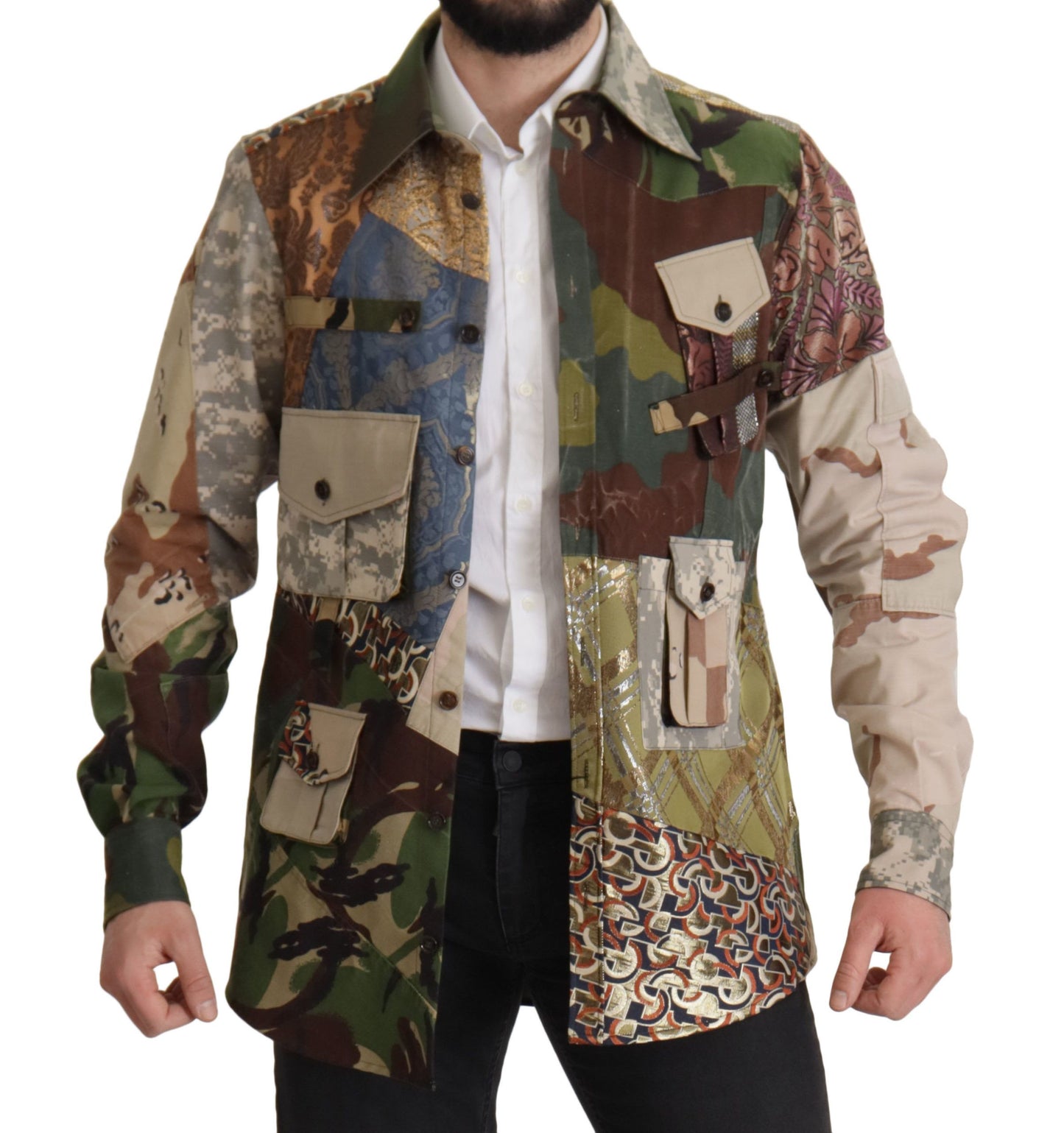 Multicolor Button Down Patchwork Hemd