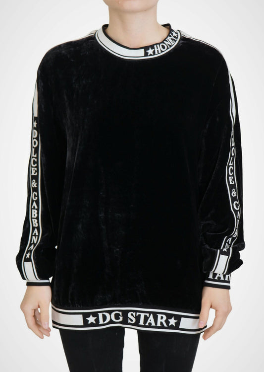 Schwarzer Pullover mit Rundhalsausschnitt aus Samt