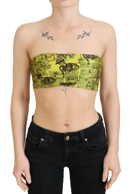 Gelbe Bluse mit Zeitungsdruck in Kurzform