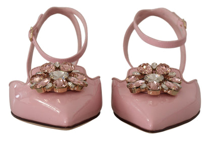 Rosa Leder Slingbacks Kristall Pumps Schuhe