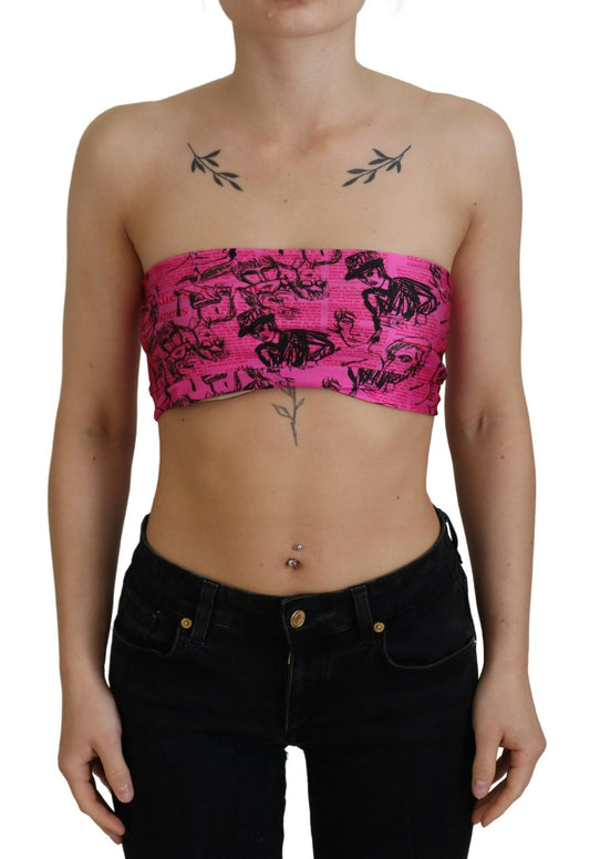 Pinke Bluse mit Zeitungsdruck im BH-Format
