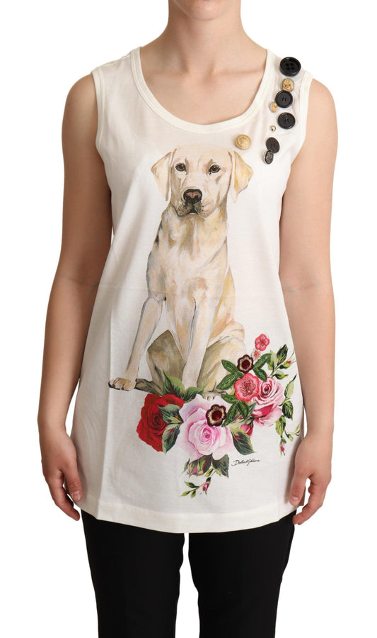 Weißes T-Shirt mit Blumendruck und Verzierungen für den Hund