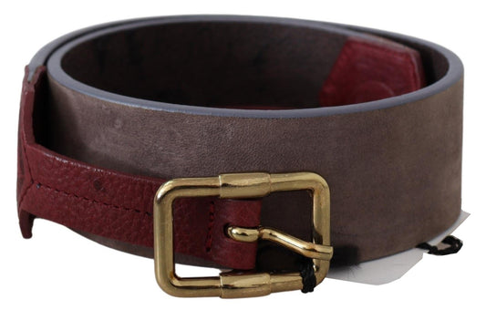 Brauner Leder Gürtel mit breiter Gold Chrom Logo Schnalle