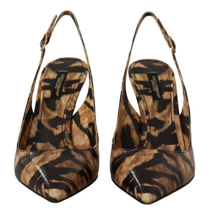 Braun Slingbacks Leder Tiger Schuhe