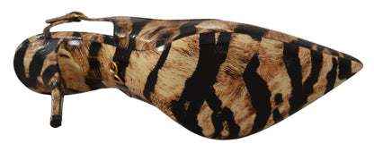 Braun Slingbacks Leder Tiger Schuhe