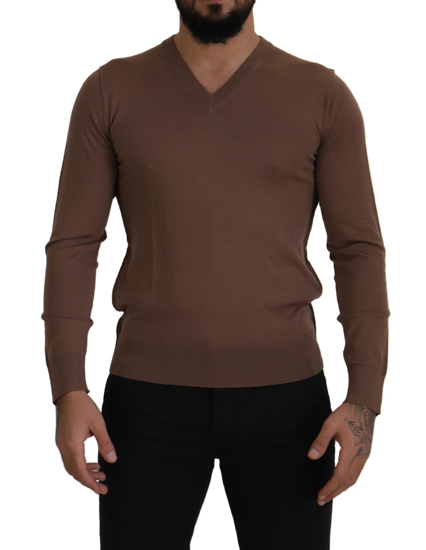 Brauner Pullover mit V-Ausschnitt aus Wolle für Männer